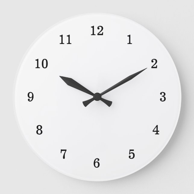 Grande Horloge Ronde Blanc vierge de base avec chiffres noirs (Recto)