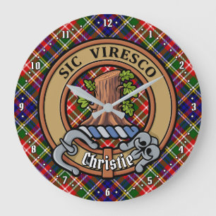 Grande Horloge Ronde Blason de Clan Christie sur tartan
