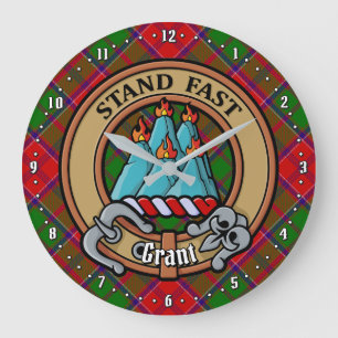 Grande Horloge Ronde Blason de Clan Grant sur tartan
