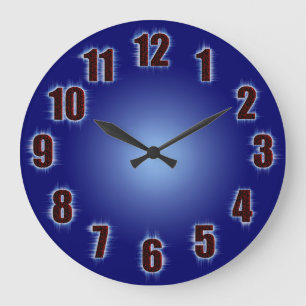 Grande Horloge Ronde Bleu avec des nombres rouges ardents