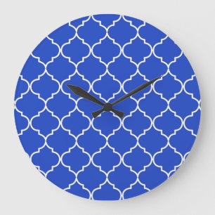 Grande Horloge Ronde Bleu & Blanc Méditerranéen Motif marocain 