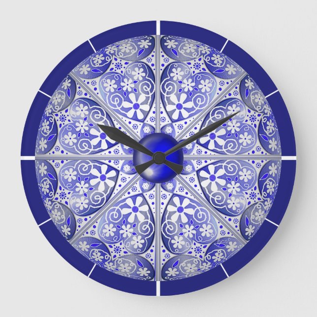 Grande Horloge Ronde Bleu de dentelle en céramique de Grèce (Recto)