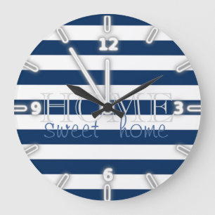 Grande Horloge Ronde Bleu de la marine moderne, Home Sweet Home