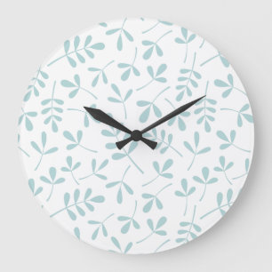 Grande Horloge Ronde Bleu d'oeuf de canard Feuille sur blanc