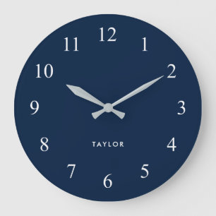 Grande Horloge Ronde Bleu et blanc de la marine noire chic et élégante