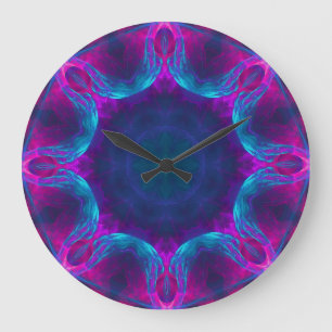 Grande Horloge Ronde Bleu et rose néon foncé Kaleidoscope dégradé