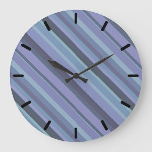 Grande Horloge Ronde Bleu-gris bandes diagonales