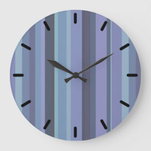 Grande Horloge Ronde Bleu-gris, bandes horizontales