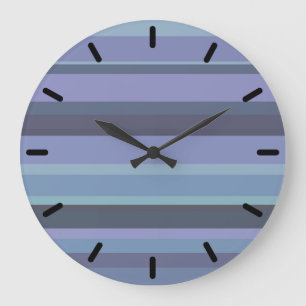 Grande Horloge Ronde Bleu-gris, bandes horizontales