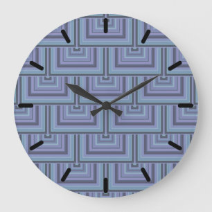 Grande Horloge Ronde Bleu gris rayures carré motif