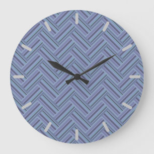Grande Horloge Ronde Bleu gris rayures motif double tissage