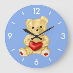 Grande Horloge Ronde Bleu hypnotisant l'ours de nounours mignon