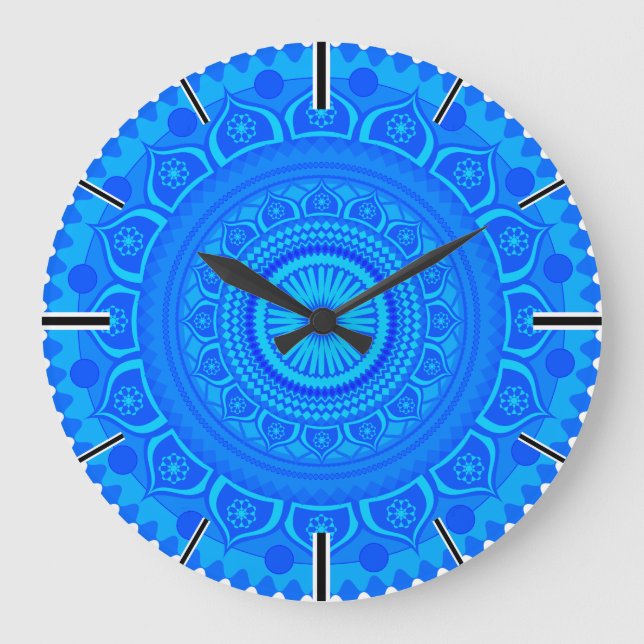 Grande Horloge Ronde Bleu mandala indien (Recto)