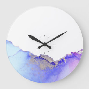 Grande Horloge Ronde Bleu mauve d'Agate 