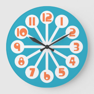 Grande Horloge Ronde Bleu moyen et orange