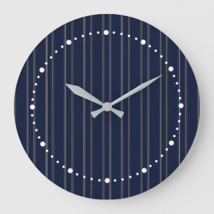 Grande Horloge Ronde Bleu Nuit Ivoire Or Rayures