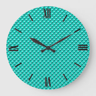 Grande Horloge Ronde Bleu paon, aspect émail, grille cloutée