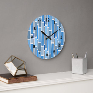 Grande Horloge Ronde Bleu pastel et motif gris