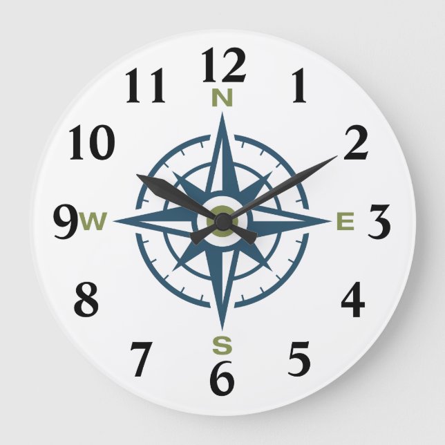 Grande Horloge Ronde Bleu Rose Design Compass (Recto)