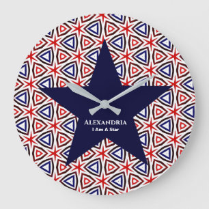 Grande Horloge Ronde Bleu Rouge Bleu Américain Patriotique Motif modern