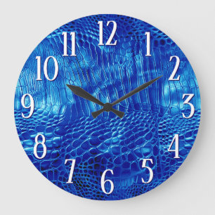 Grande Horloge Ronde Bleu Royal Faux Cuir