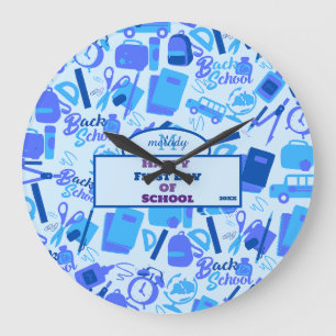 Grande Horloge Ronde bleu tendance personnalisable Retour au Motif scol