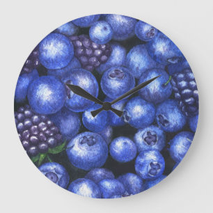 Grande Horloge Ronde Bleuets Bleuets Bleuets Aquarelle Baguette transpa