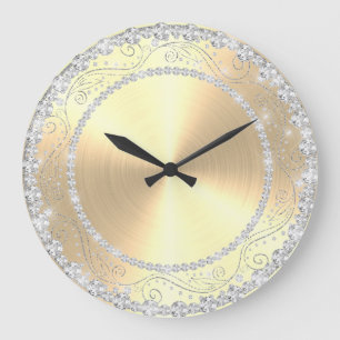 Grande Horloge Ronde Bling Diamonds Élégant cadeau Mariage doré