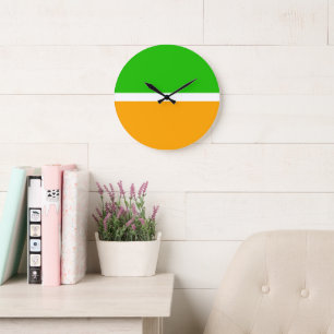 Grande Horloge Ronde Bloc de couleur vert citron doré orange clair et b