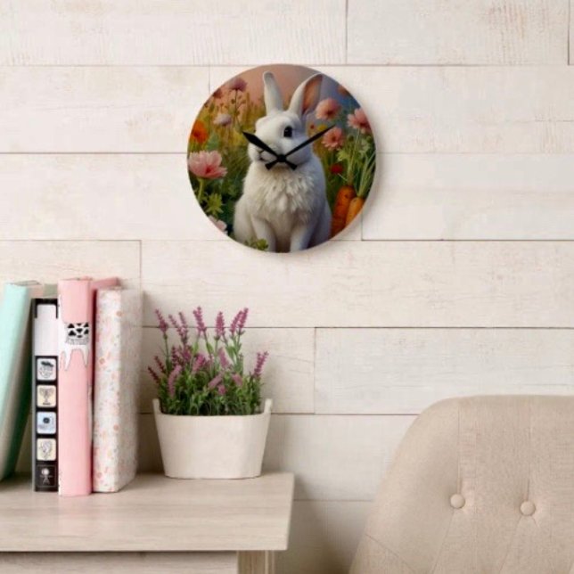 Grande Horloge Ronde Blossom Bunny & Carrot Patch Clock  (Créateur téléchargé)