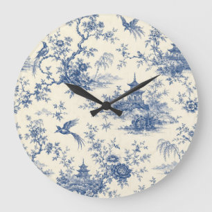 Grande Horloge Ronde Blue and White Chinoiserie Pagoda Wall Clock