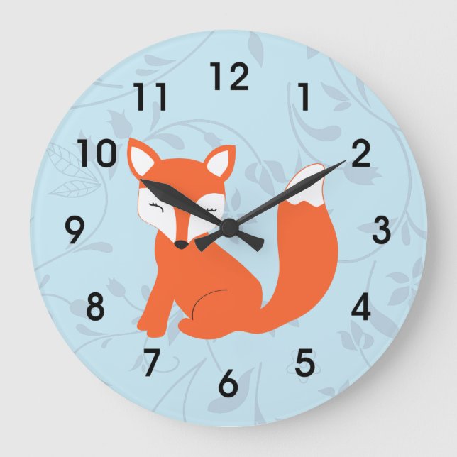 Grande Horloge Ronde Blue Cute Woodland Baby Fox (Recto)