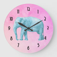 Blue Elephant on Dreamy Pink Watercolors