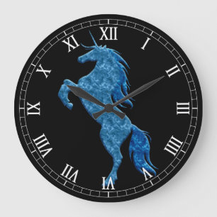 Grande Horloge Ronde Blue Fire Unicorn Roman Numeral Clock