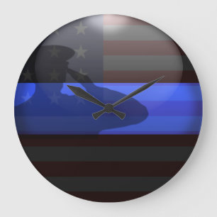 Grande Horloge Ronde Blue Line mince - salut de drapeau