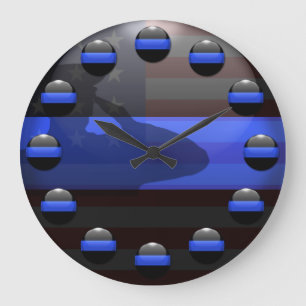 Grande Horloge Ronde Blue Line mince - salut de drapeau