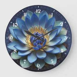 Grande Horloge Ronde Blue Lotus Flower Art spirituel