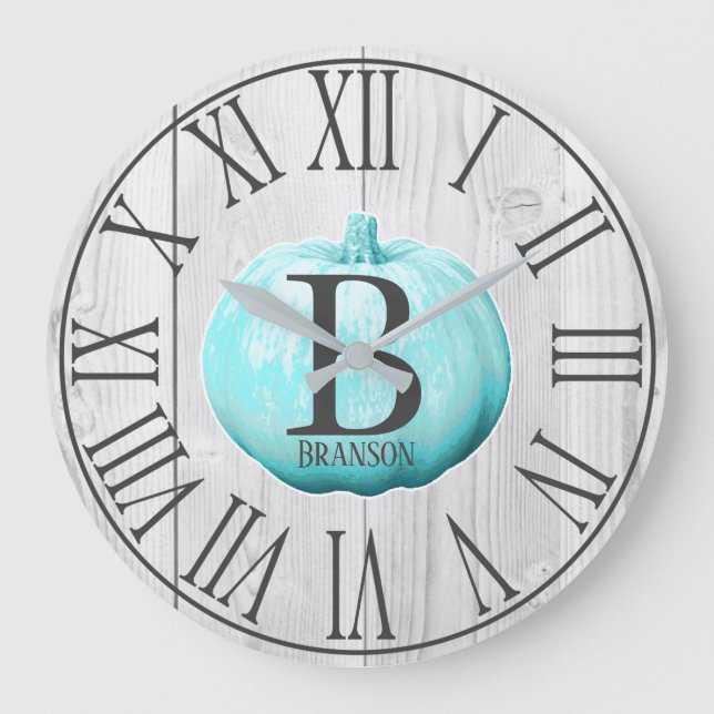 Grande Horloge Ronde Blue Pumkin & White Wood | Personalized (Recto)