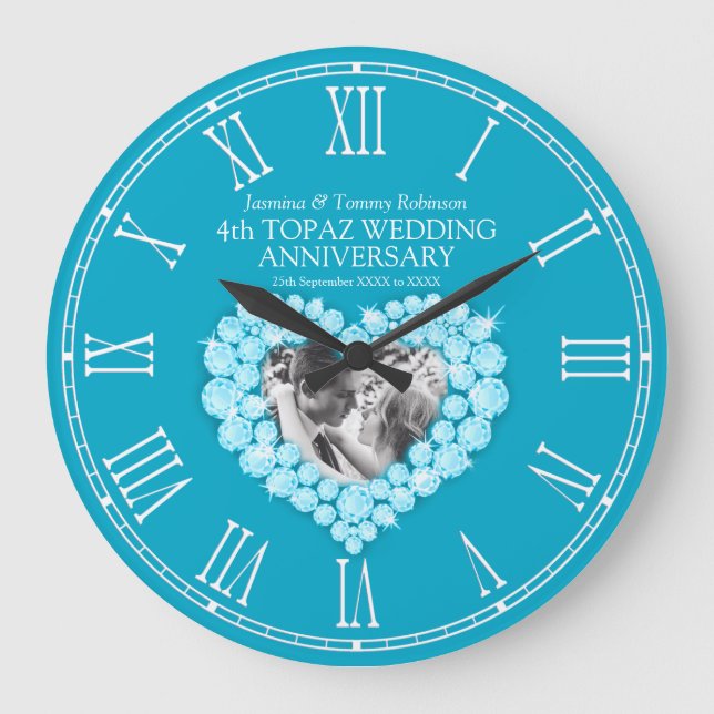 Grande Horloge Ronde Blue topaz photo heart 4th wedding anniversary (Recto)