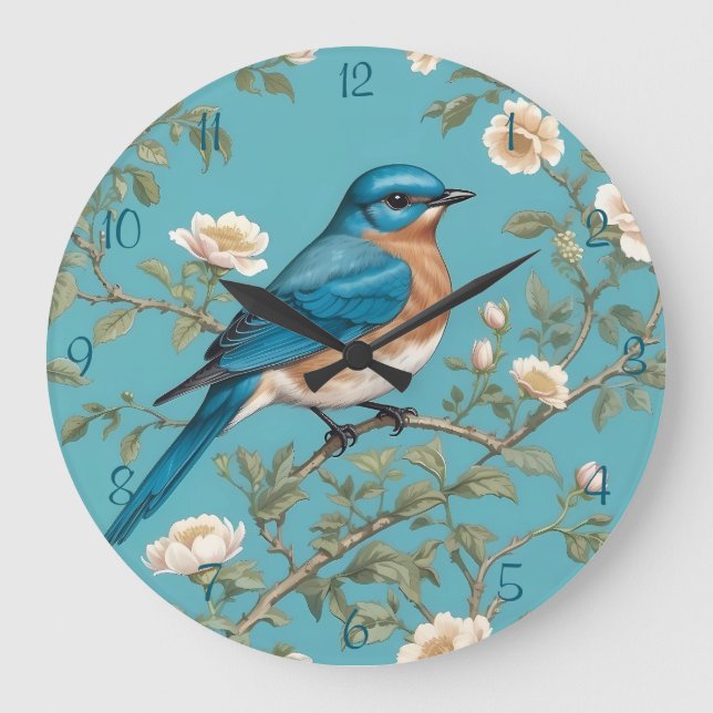 Grande Horloge Ronde Bluebird William Morris Inspiré Turquois (Recto)