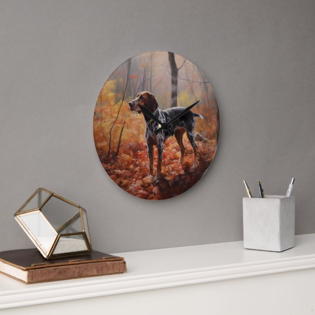 Grande Horloge Ronde Bluetick Coonhound en automne Leaves automne Inspi (Bureau)