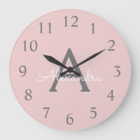 Blush Pink Grey Modern Script Girly Monogram