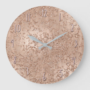 Grande Horloge Ronde Blush Rose Gold Glamour Rose Pailleté Chic