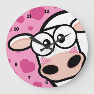 Grande Horloge Ronde Blushing cow with love Hearts