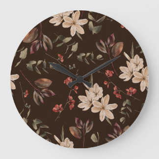 Grande Horloge Ronde Bohème Floral Dark : Aquarelle Motif