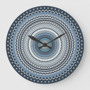 Grande Horloge Ronde Boho bleu Bohême Mandala