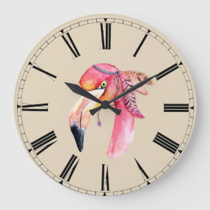 Grande Horloge Ronde Boho Fiona Flamingo Wall Clock