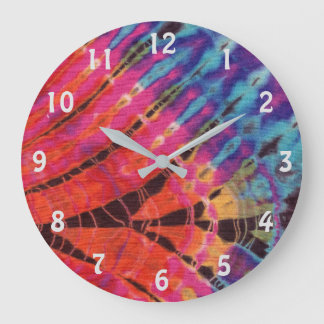 Grande Horloge Ronde Boho Hot Pink Teal Blue Abstract Batik Tie Dye Art