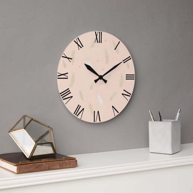 Grande Horloge Ronde Boho Moderne Plumes Collection Luxe (Bureau)