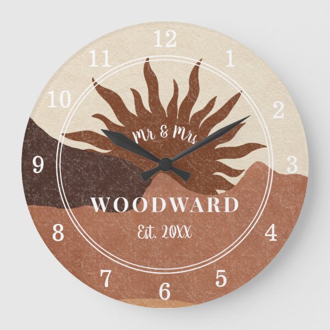 Grande Horloge Ronde Boho Rustique Monogramme Mariage nouvellement mari (Recto)
